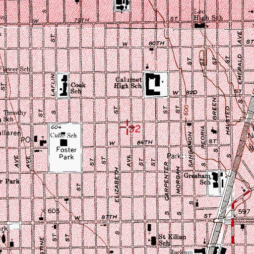 Topographic Map of Cotton Nursery and Kindergarten, IL