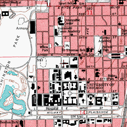 Topographic Map of Court Theatre, IL