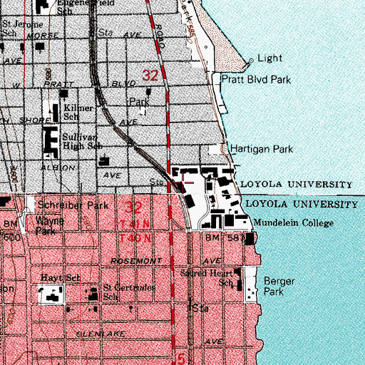Topographic Map of Cudahy Memorial Library, IL