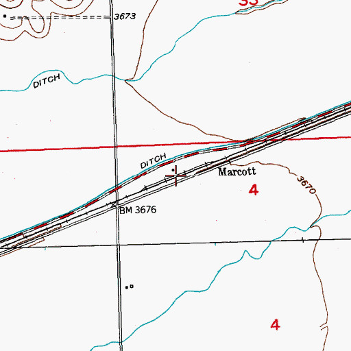 Topographic Map of Marcott, CO
