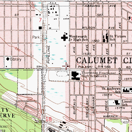 Topographic Map of First Baptist Church, IL