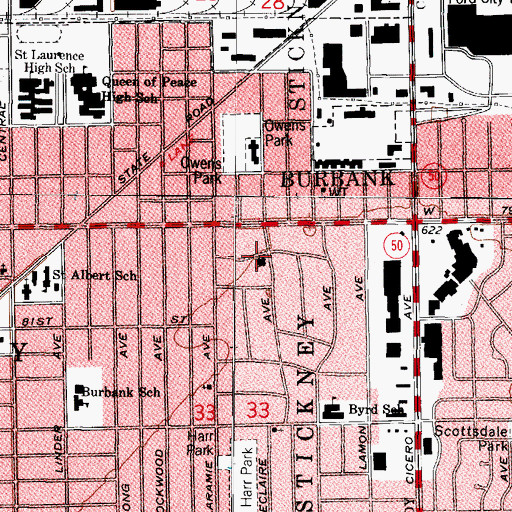 Topographic Map of First Baptist Church of Burbank, IL