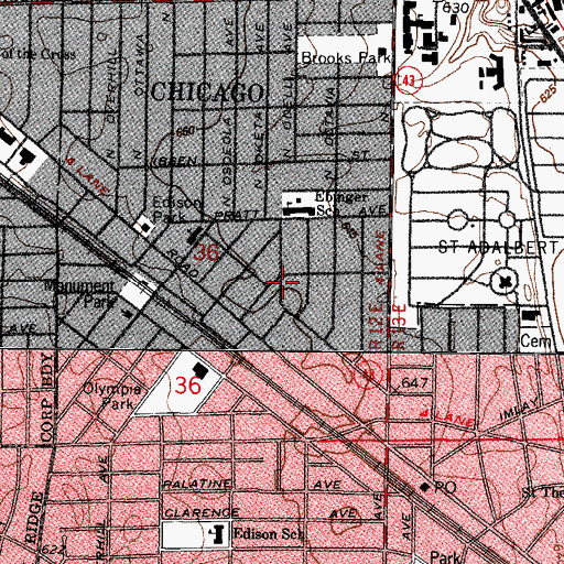 Topographic Map of First Edison Park United Church of Christ, IL