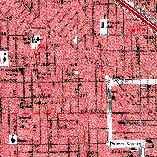Topographic Map of First Spanish United Church of Christ, IL