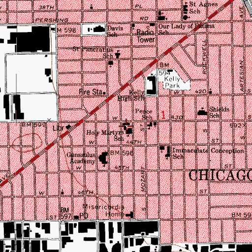 Topographic Map of Five Holy Martyrs Church, IL