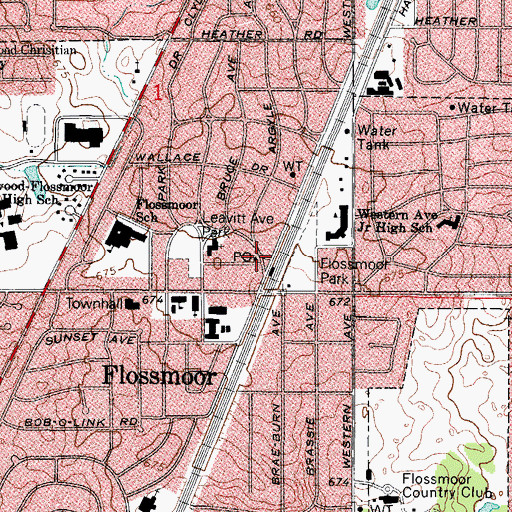 Topographic Map of Flossmoor Post Office, IL