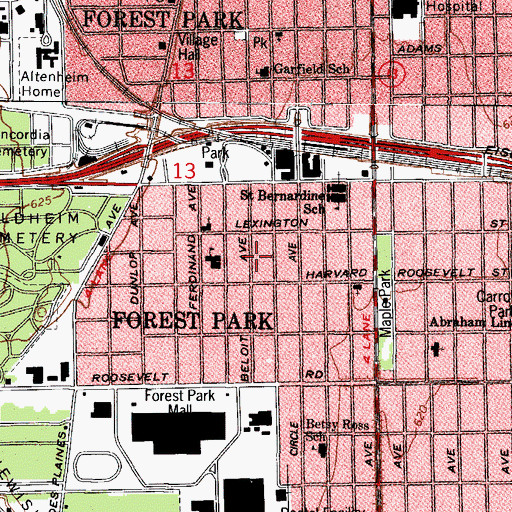 Topographic Map of Forest Park Middle School, IL