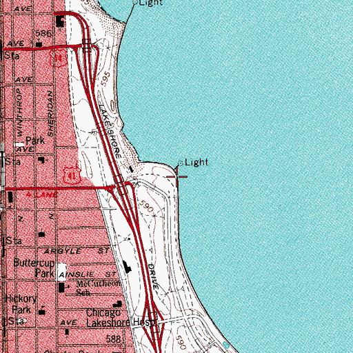 Topographic Map of Foster Avenue Beach, IL