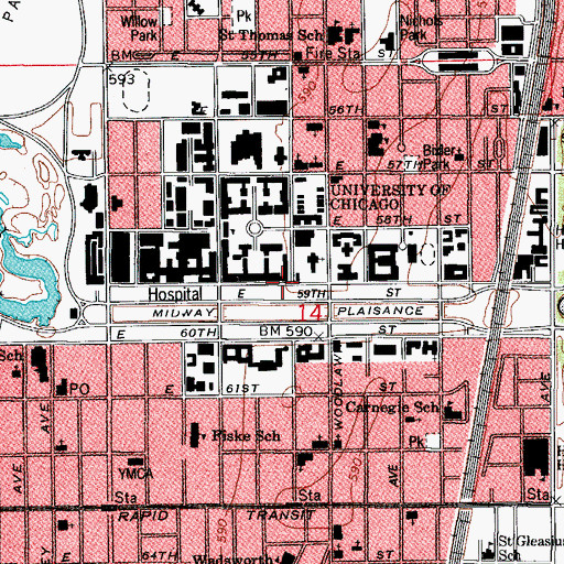 Topographic Map of Foster Hall, IL