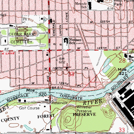 Topographic Map of Foster Park Church of Christ, IL