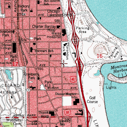 Topographic Map of Frank Cuneo Hospital (historical), IL
