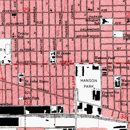 Topographic Map of Freeman Evangelical Lutheran Church of Chicago, IL