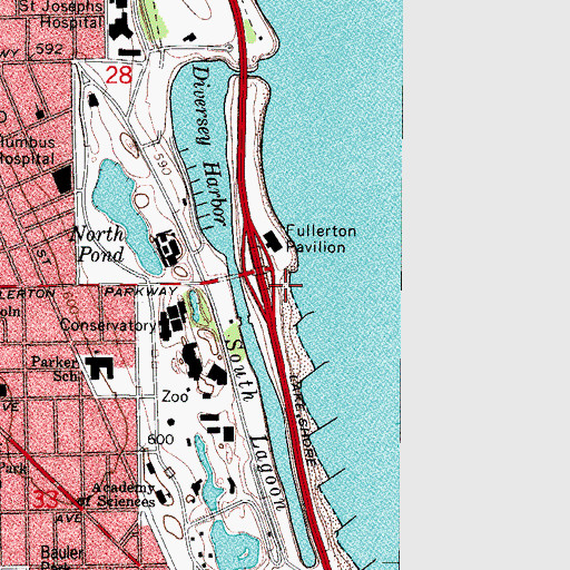 Topographic Map of Fullerton Beach, IL