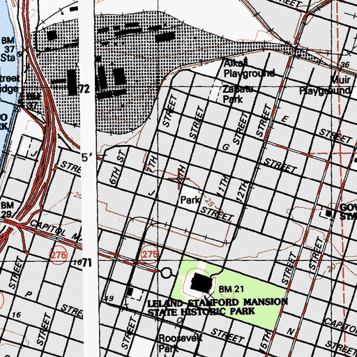Topographic Map of Sacramento City Hall, CA