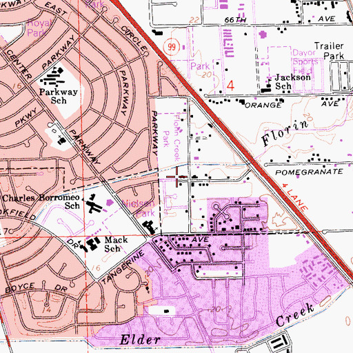 Topographic Map of South Side Missionary Baptist Church, CA