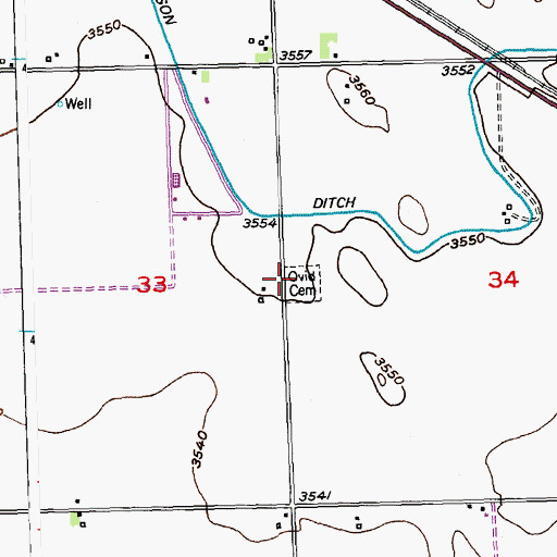 Topographic Map of Ovid Cemetery, CO