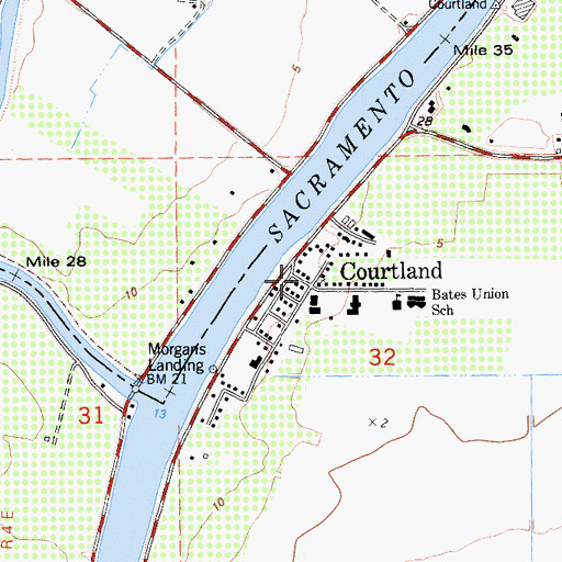 Topographic Map of Courtland Branch Library, CA