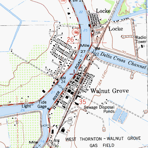 Topographic Map of Walnut Grove Japanese-American Historic District, CA