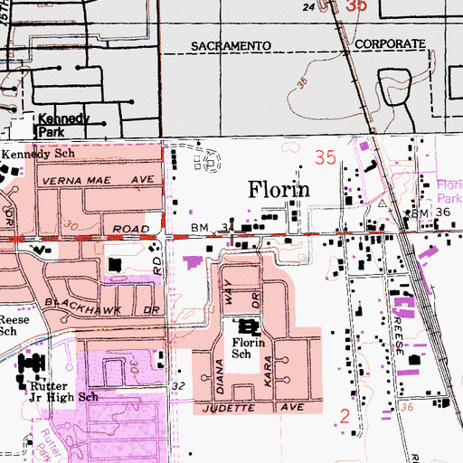 Topographic Map of Church of Christ, CA