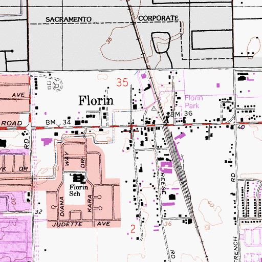 Topographic Map of Florin Baptist Church, CA