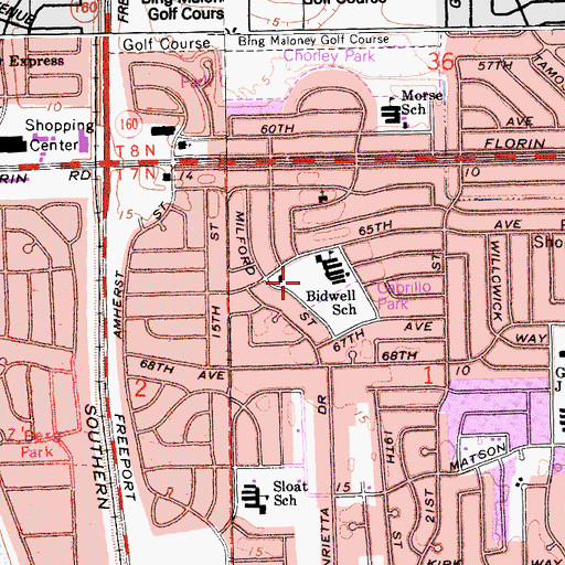 Topographic Map of Bidwell School Park, CA