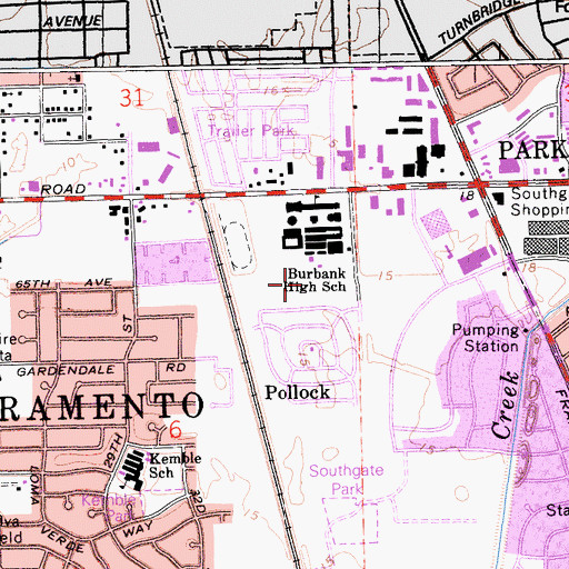 Topographic Map of Burbank School Park, CA