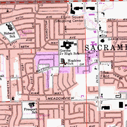 Topographic Map of Hopkins School Park, CA