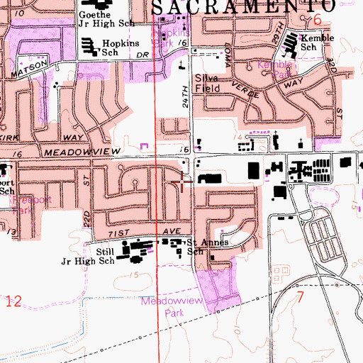 Topographic Map of Meadowview Community Center, CA