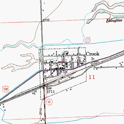 Topographic Map of Crook, CO