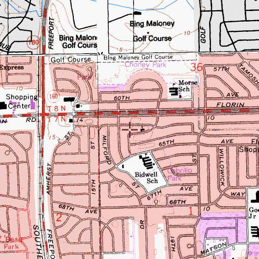 Topographic Map of Willow Rancho Baptist Church, CA
