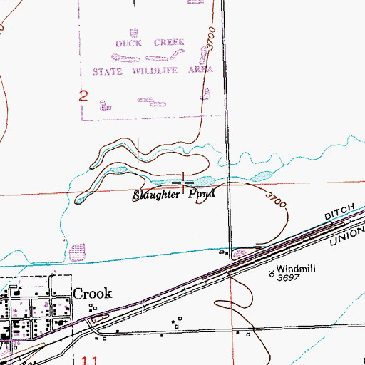 Topographic Map of Slaughter Pond, CO