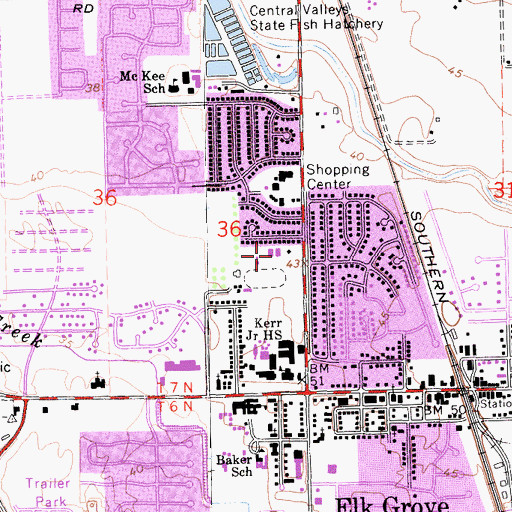 Topographic Map of Elk Grove Adult Education School, CA
