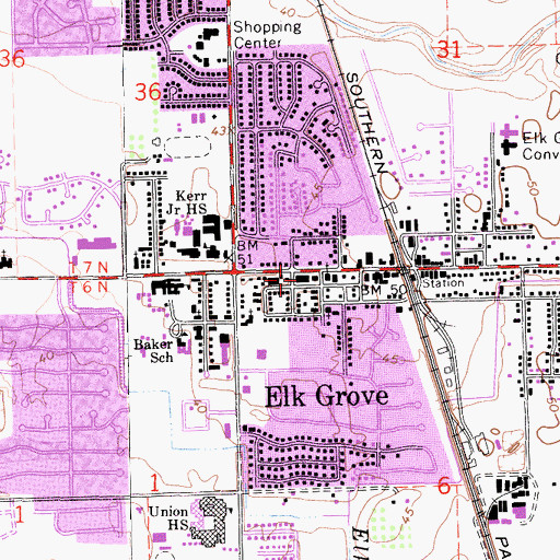 Topographic Map of Elk Grove Community Library, CA