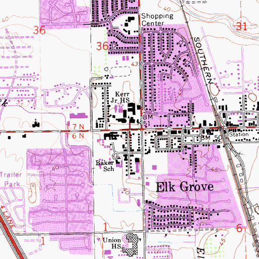 Topographic Map of Elk Grove Historic District, CA