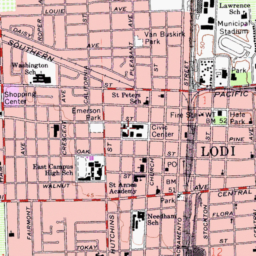 Topographic Map of Lodi Fire Department Station 1, CA