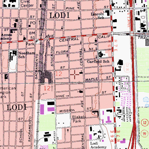 Topographic Map of Central Seventh Day Adventist Church, CA