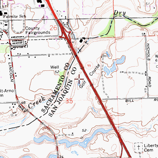 Topographic Map of Dry Creek Ranch Golf Course, CA