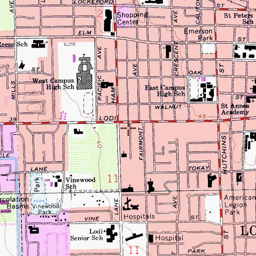 Topographic Map of Fairmont Plaza Shopping Center, CA