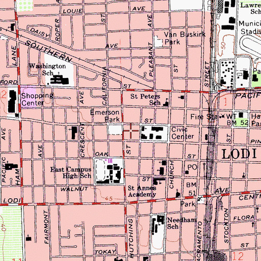 Topographic Map of First Church of Christ Scientist, CA