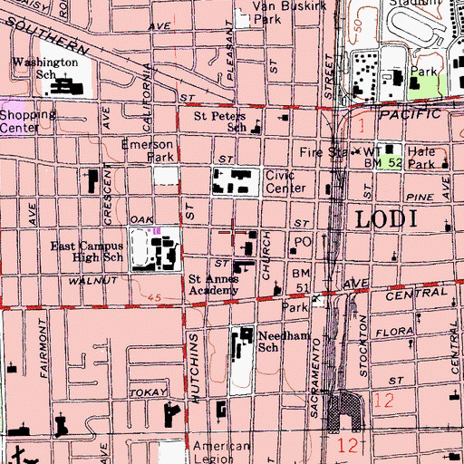 Topographic Map of First Methodist Church, CA