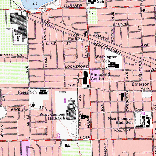 Topographic Map of Lakewood Mall Shopping Center, CA
