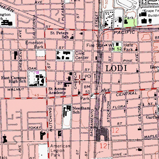Topographic Map of Lodi Post Office, CA