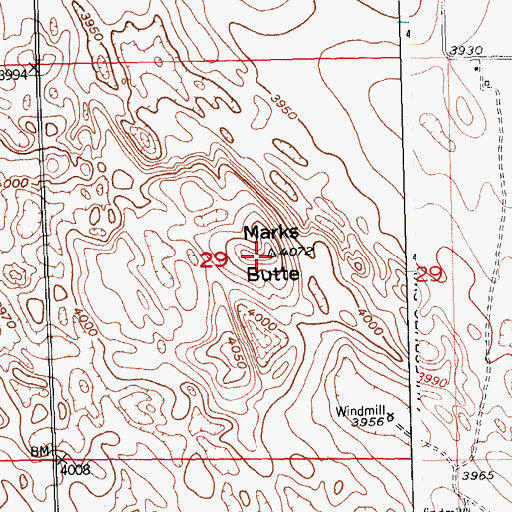 Topographic Map of Marks Butte, CO