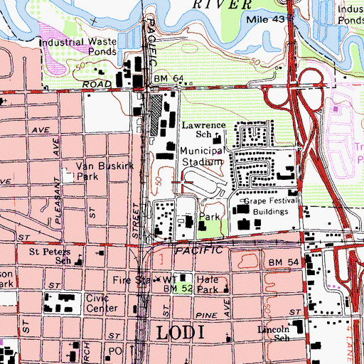 Topographic Map of Lodi Stadium, CA