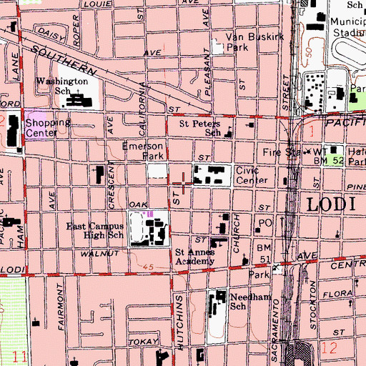 Topographic Map of Lodi Womens Club, CA