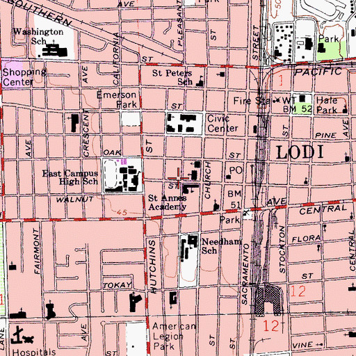 Topographic Map of Saint Annes Roman Catholic Church, CA
