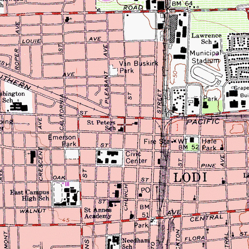 Topographic Map of Saint Peters Lutheran Church, CA