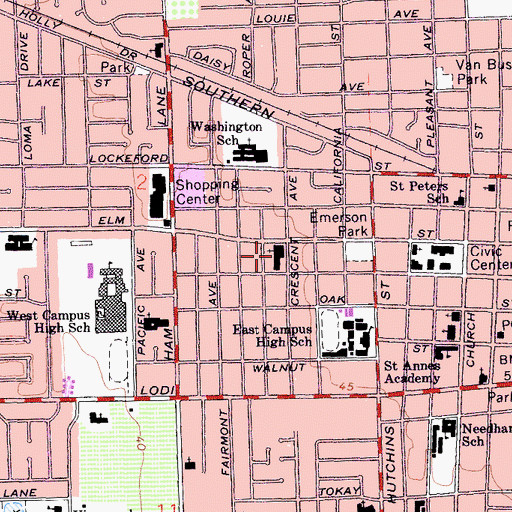 Topographic Map of Temple Baptist Church, CA