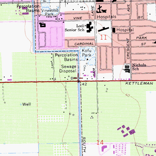 Topographic Map of Lodi Municipal Service Center, CA