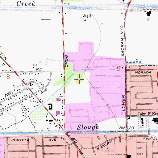 Topographic Map of Oakwood Elementary School, CA